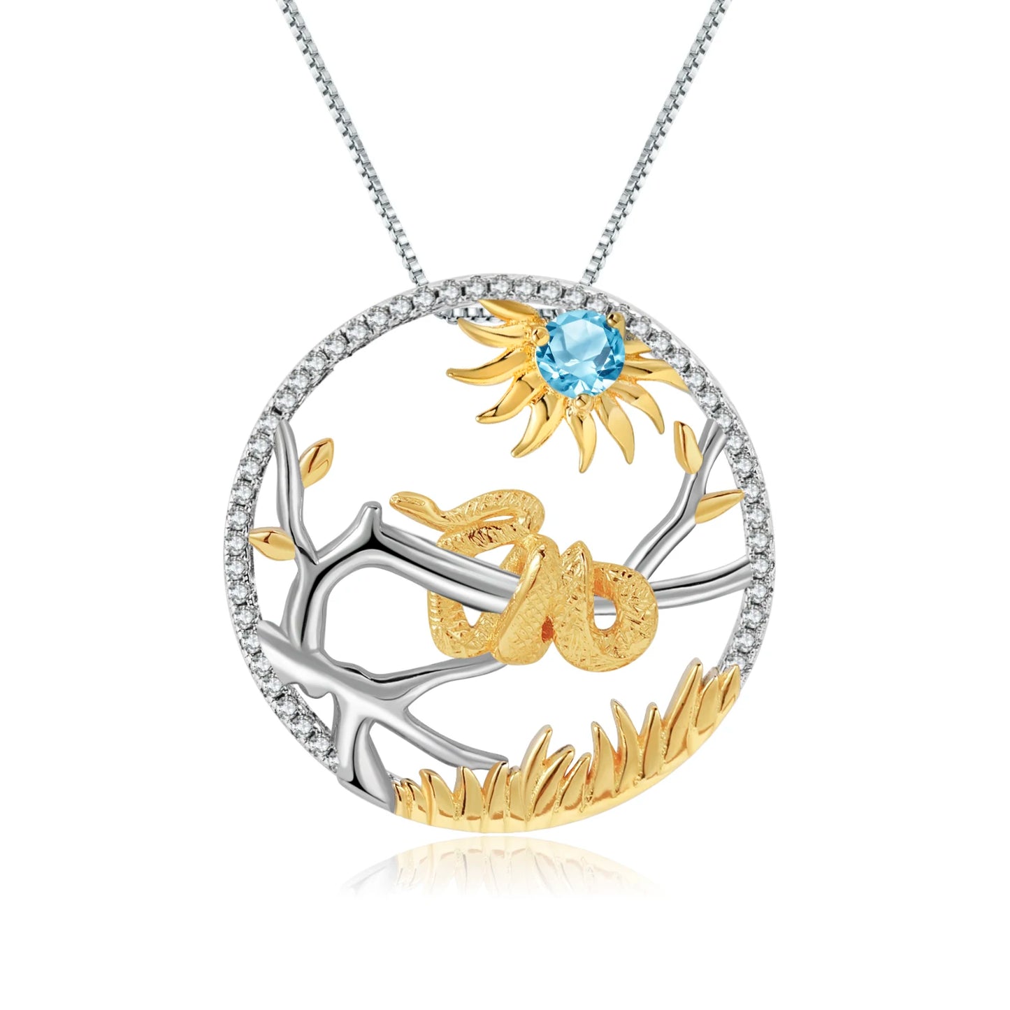 Gem's Ballet 925 Sterling Silver Dragon Pendant Necklace Topaz