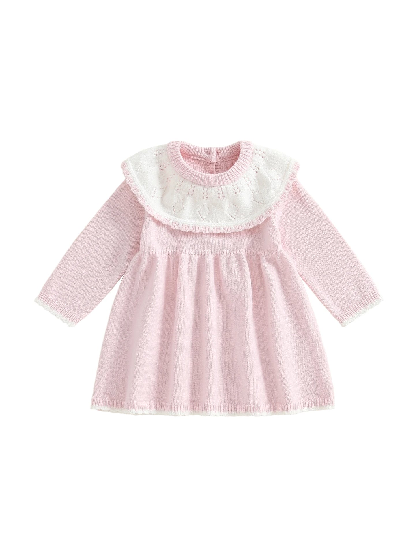 Infant Girl Knit Sweater Dress With Ruffle Detailing Crew Neck