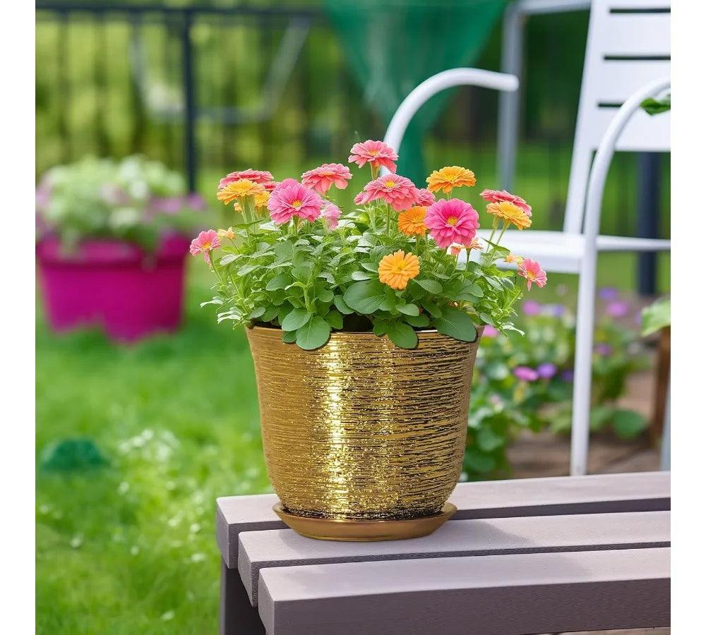 Ceramic Plant Pot With Drainage Hole And Saucer For Indoor Outdoor Plants