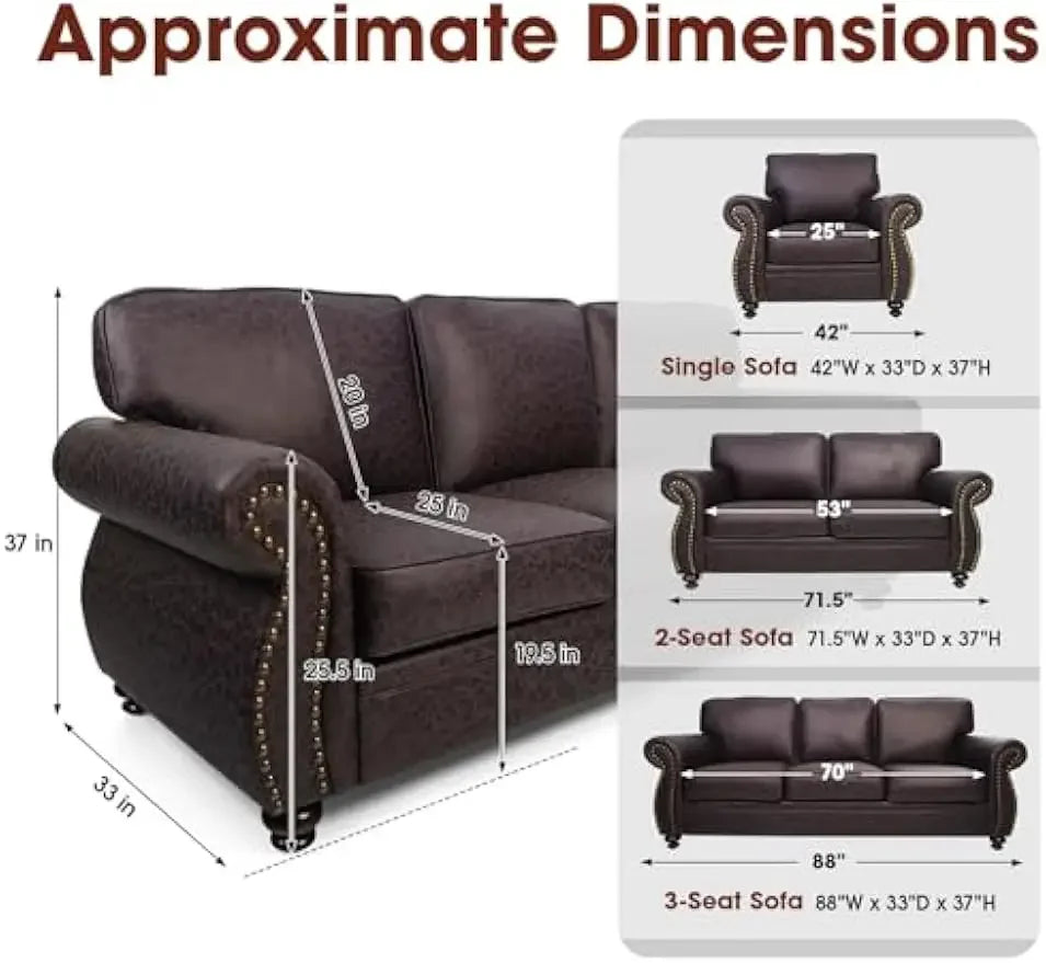 Mid-Century Vintage Rivet Design Sofa Set For Living Room