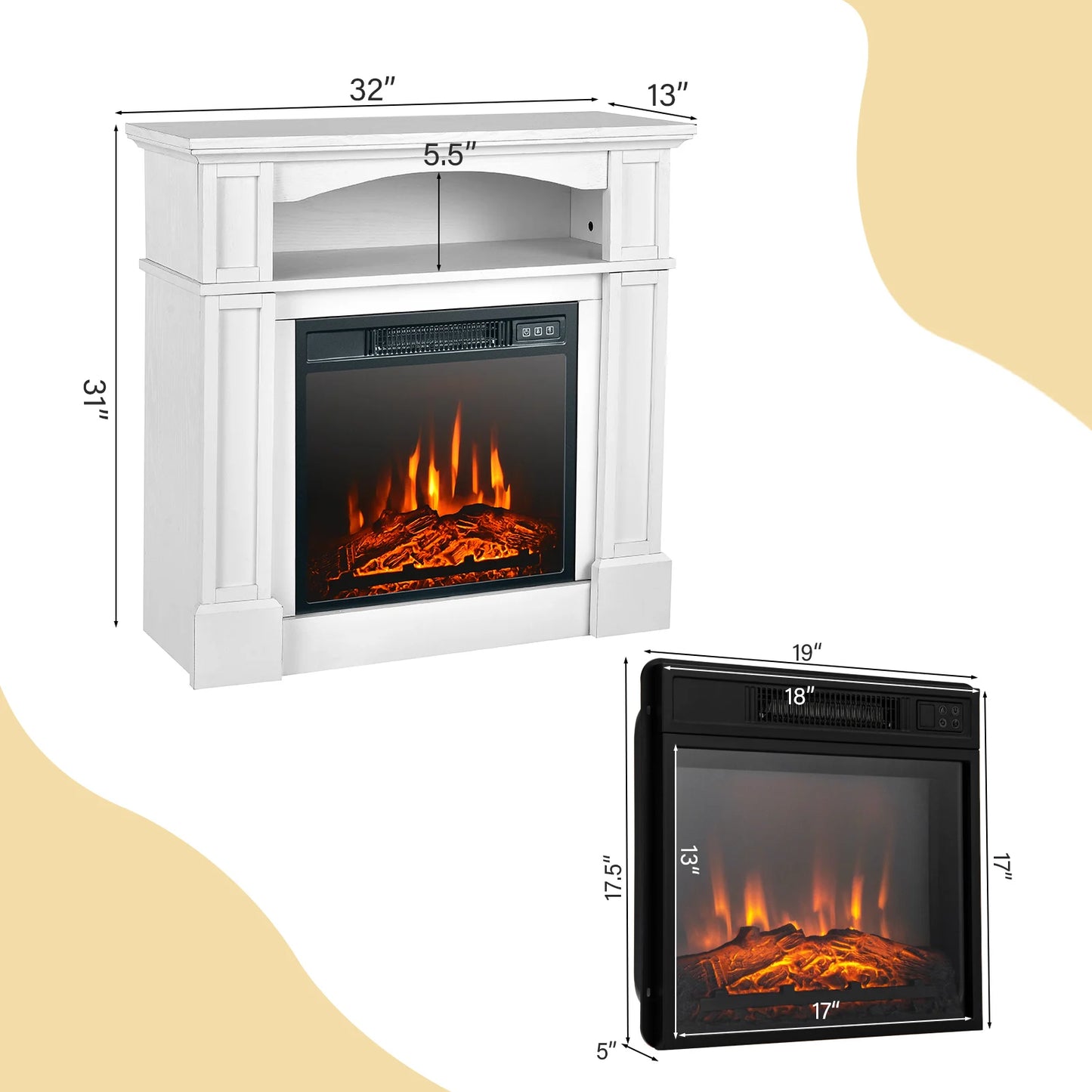 LIFEZEAL Electric Fireplace Mantel TV Stand Space Heater