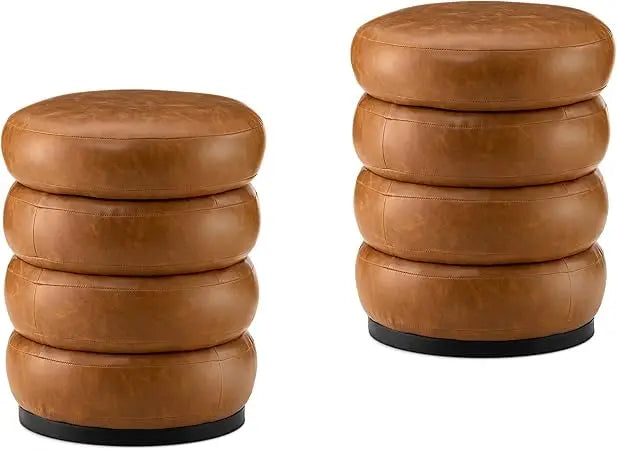 DAFIFY Round PU Leather Storage Vanity Ottomans Set of 2
