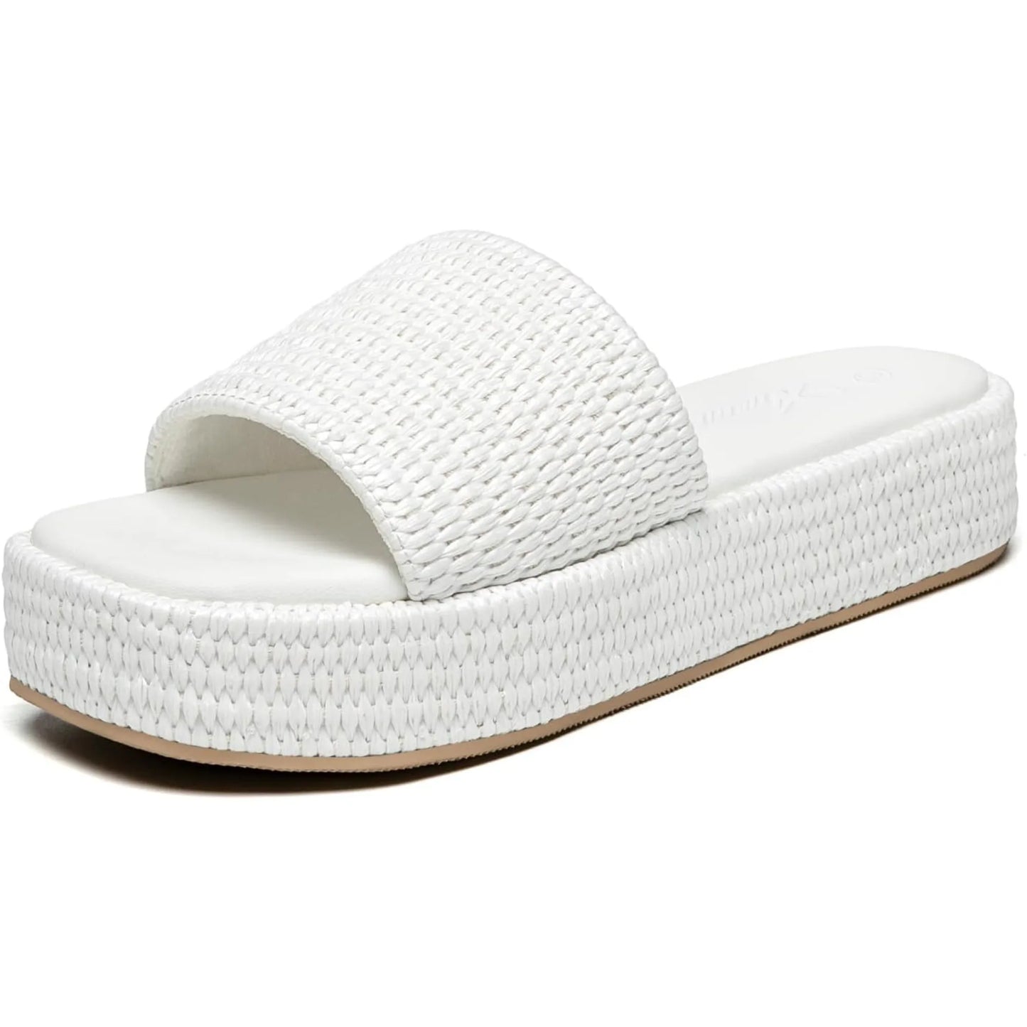 Athlefit Women's Platform Raffia Sandals Open Toe Slip On Beach