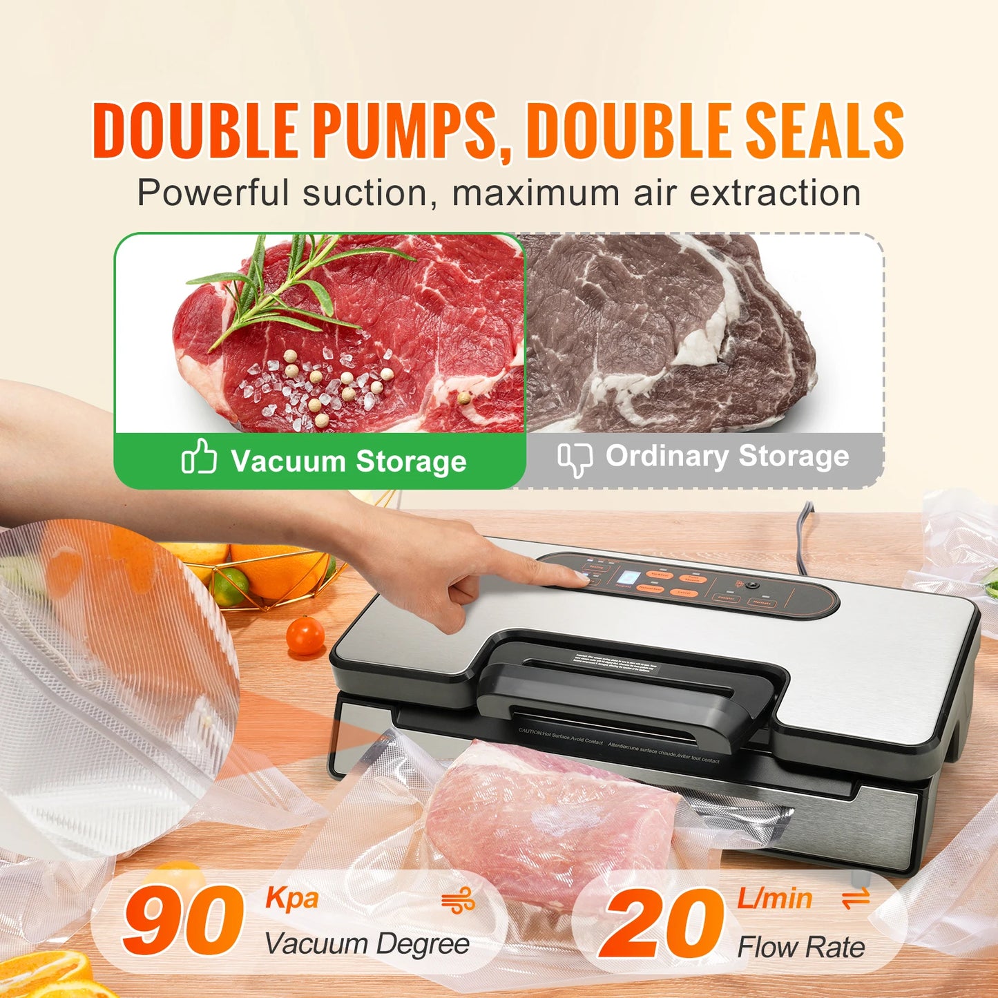 SucceBuy Vacuum Sealer 90Kpa 130W For Household Kitchen Use