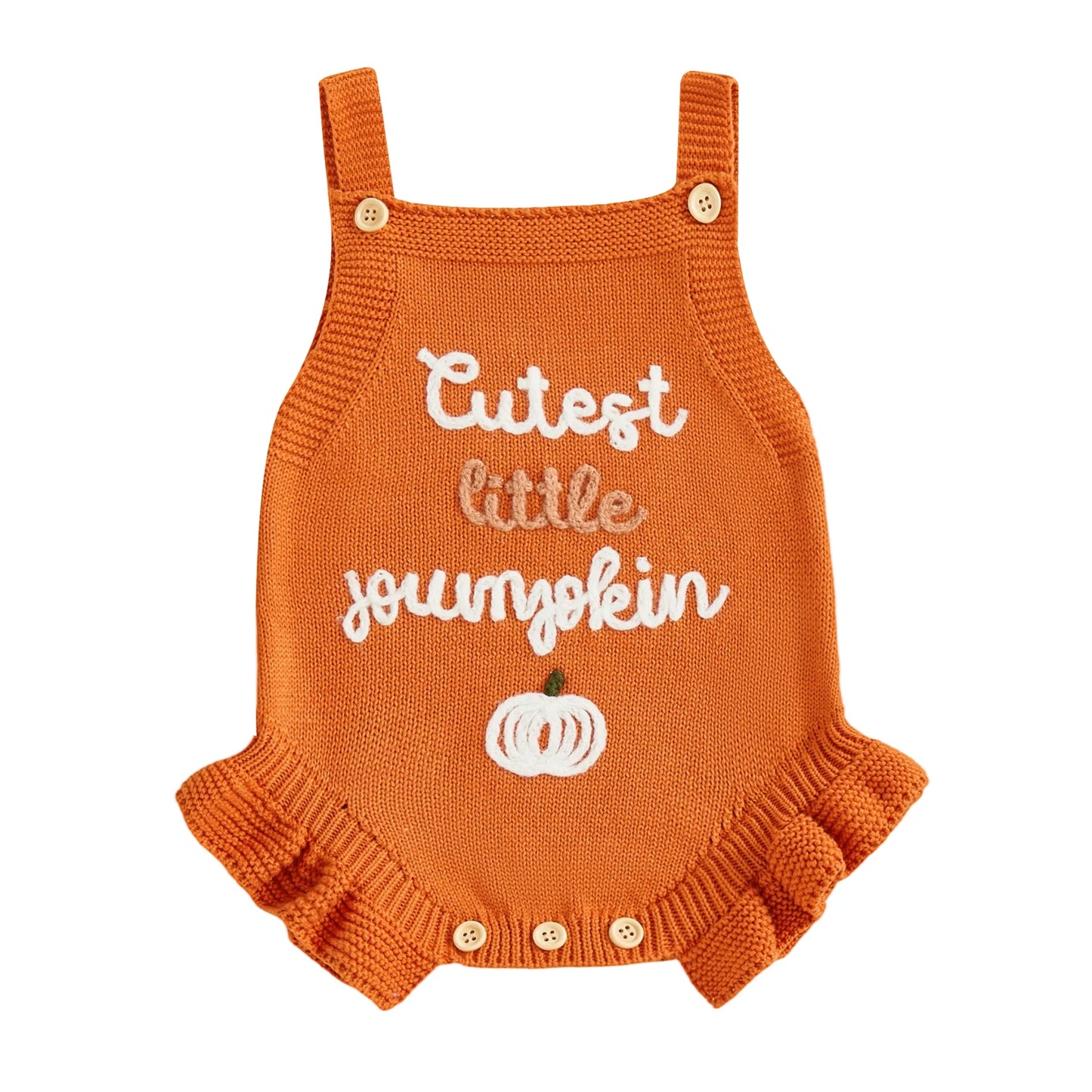 Infant Girl Sleeveless Knit Romper With Pumpkin Embroidery Bodysuit