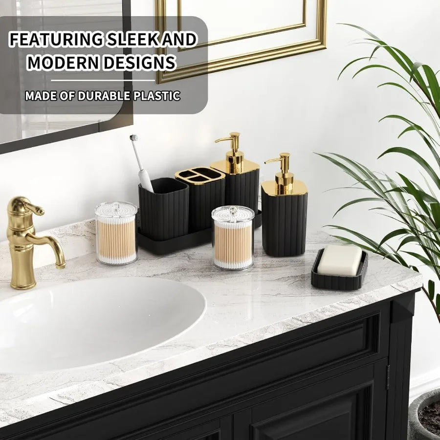 Bathroom Accessory Set With Shower Curtain And Soap Dispenser