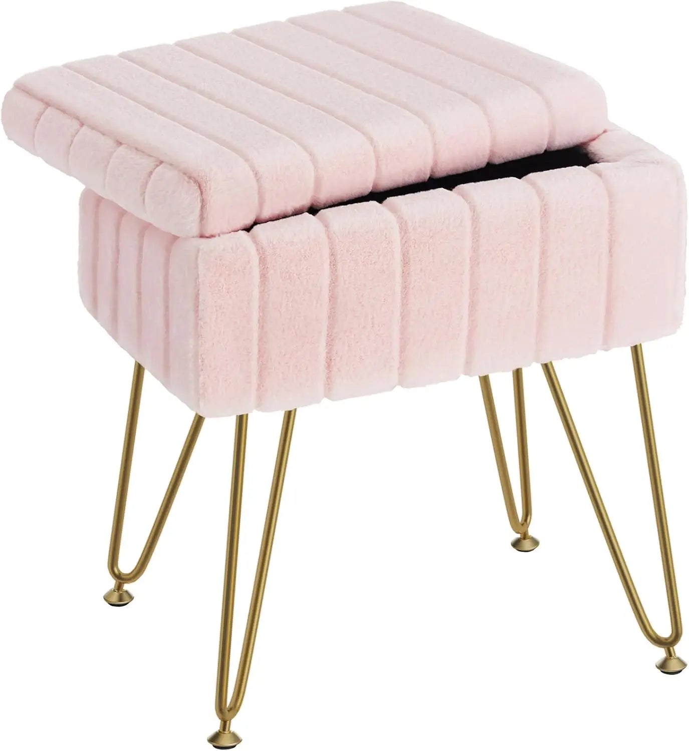 XIUWO Greenstell Faux Fur Vanity Stool With Storage