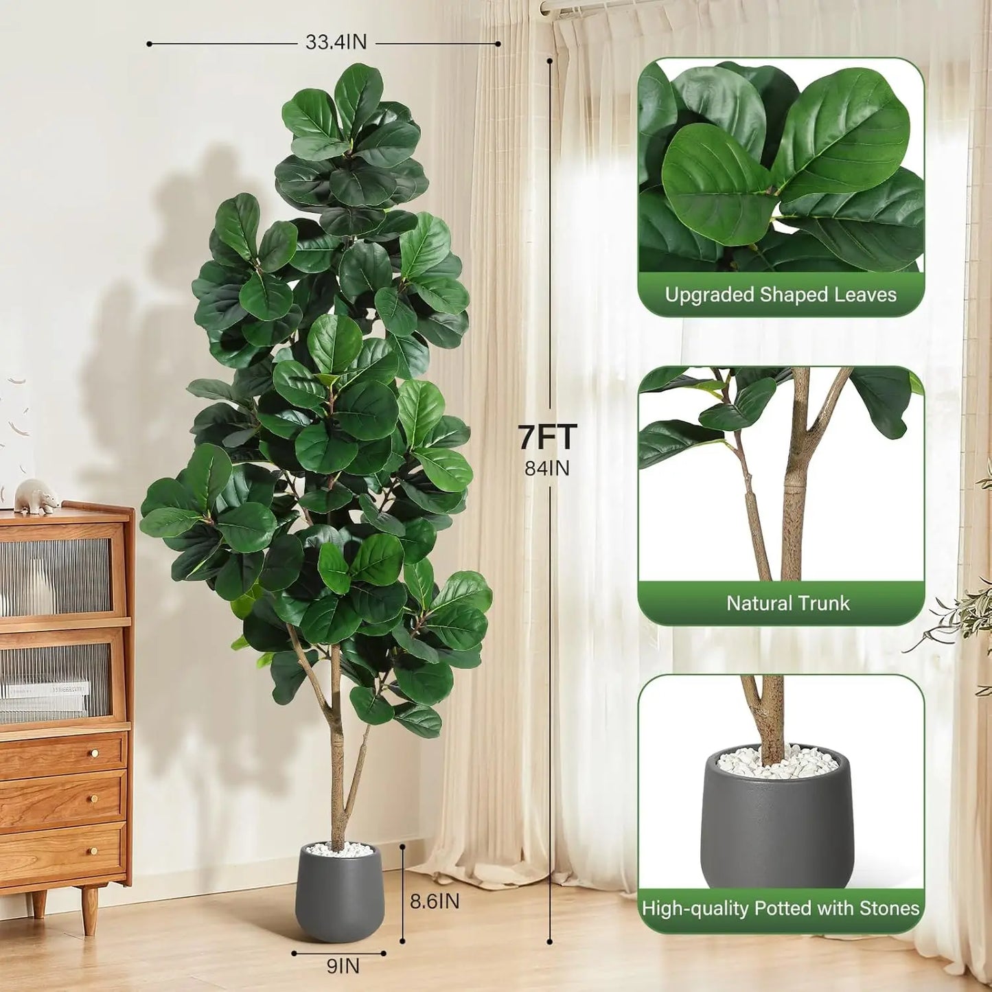 HiMISS Fiddle Leaf Fig Tree Artificial In White Planter Pot