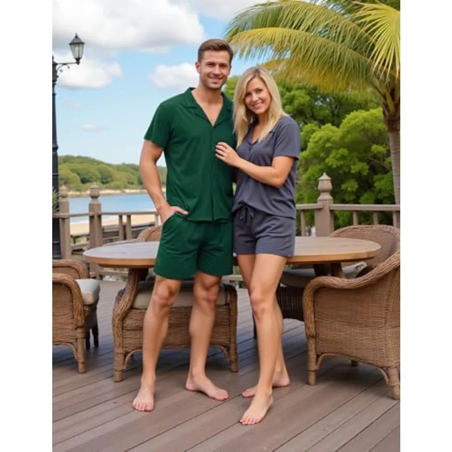 Marvmys Men Pajama Set Polyester Sleepwear Short Sleeve Pajamas
