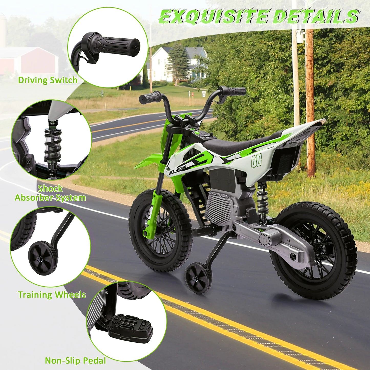 HiMISS 12V Kids Electric Dirt Bike With Twist Grip Throttle Training Wheels