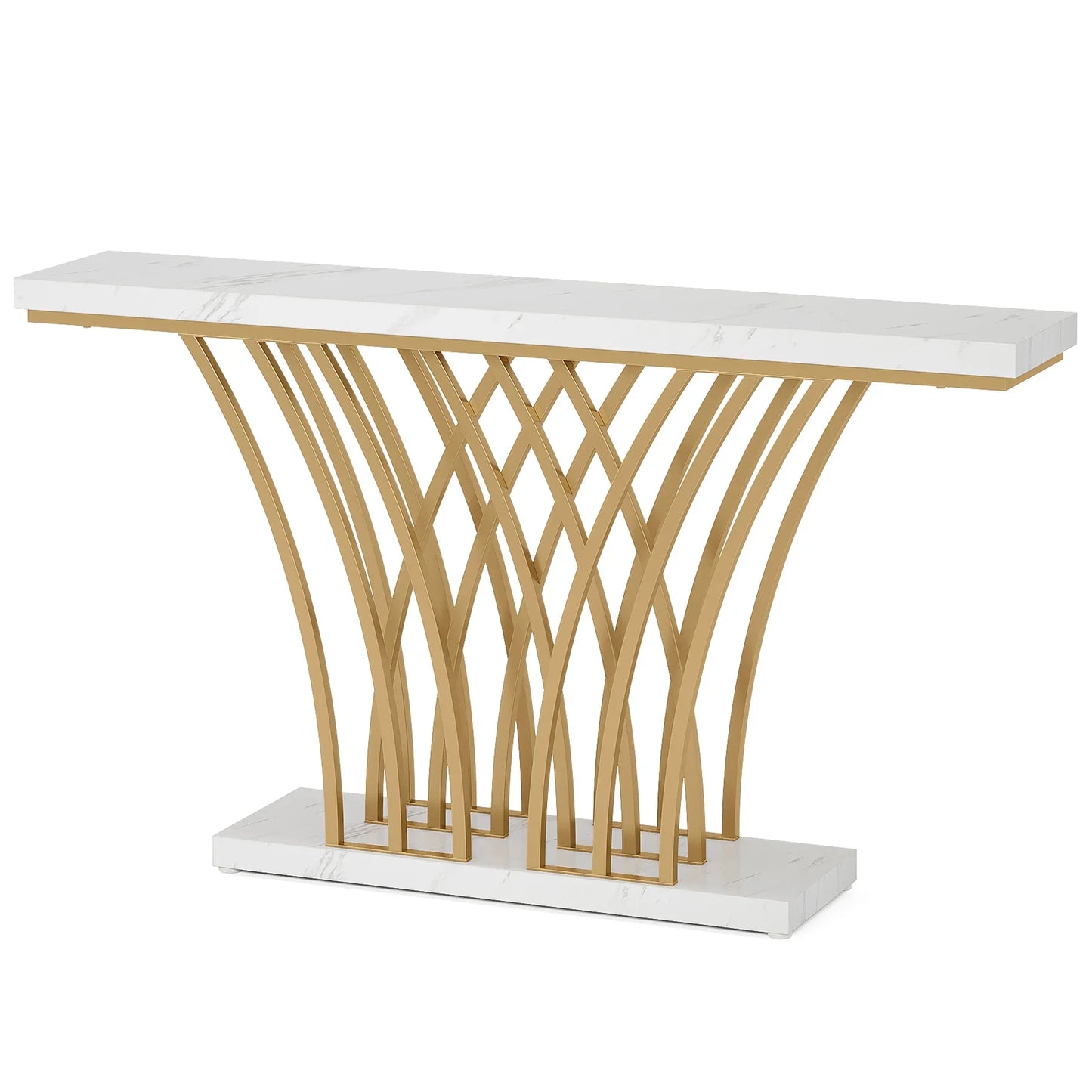 Tribesigns Modern Gold Console Table With Grid Base For Entryway