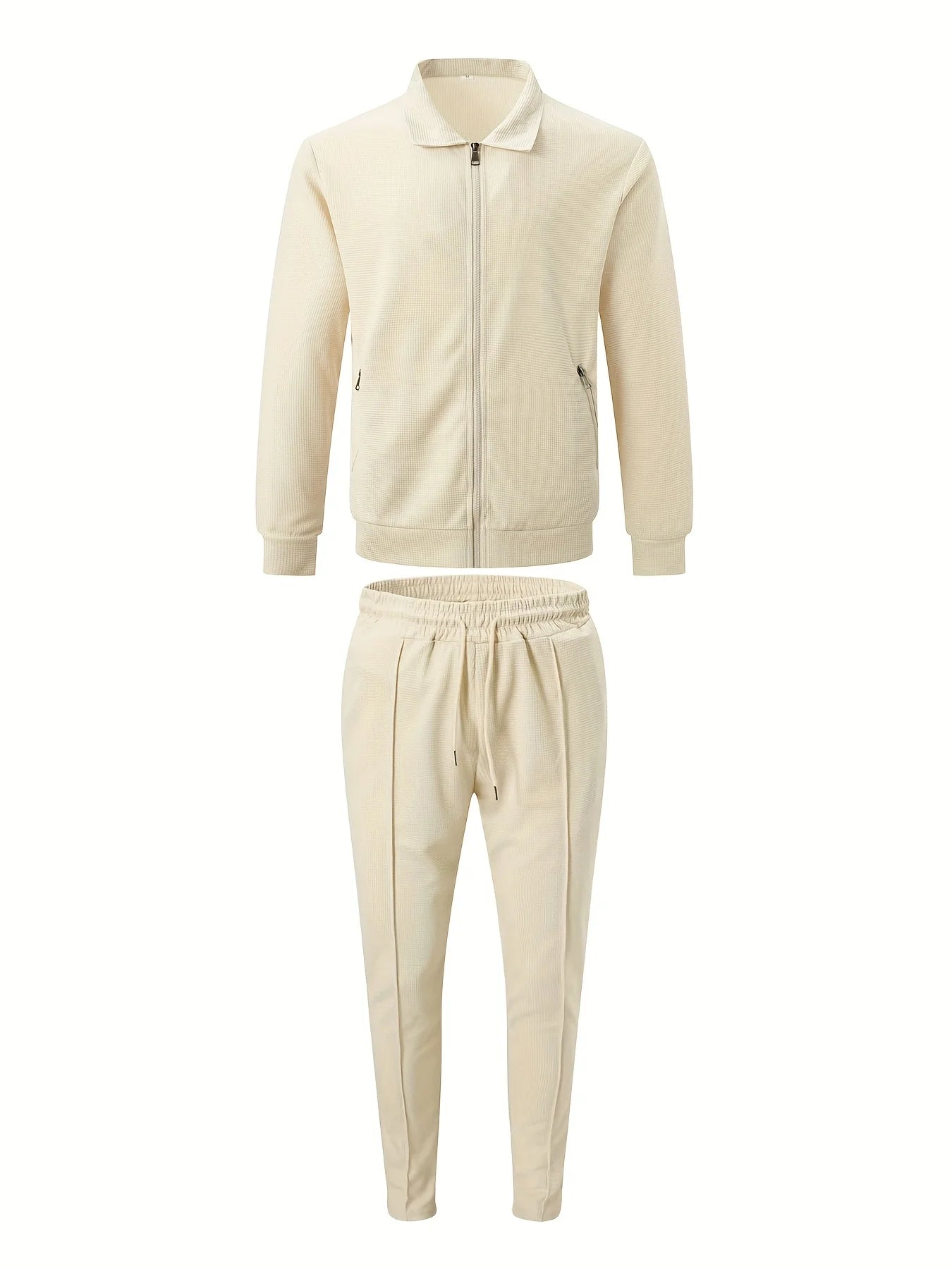 Men Waffle Knit Zipper Cardigan Jacket For Casual Outdoor Wear