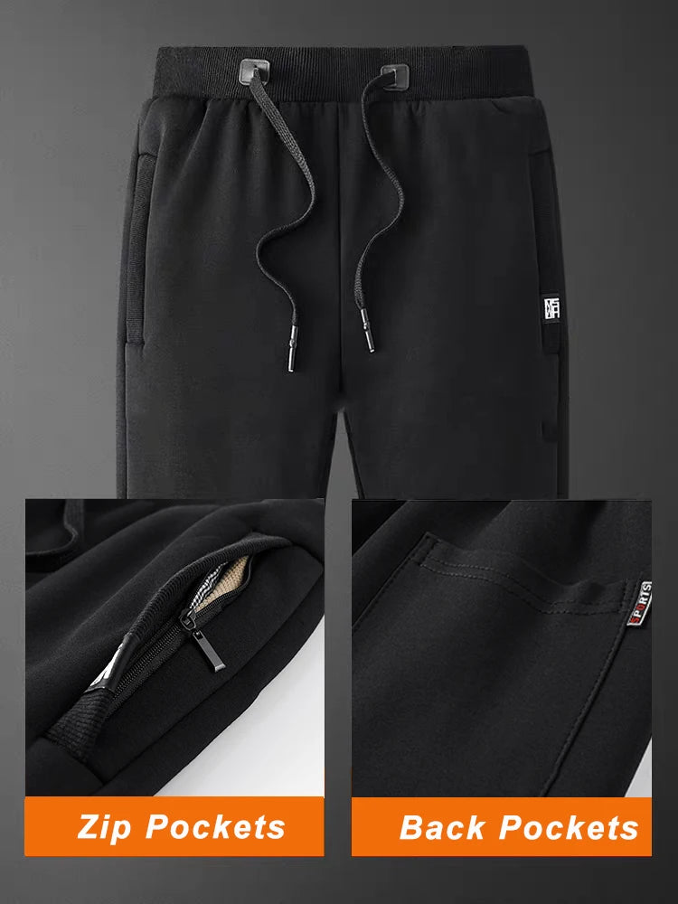 Anbican Winter Men's Fleece Joggers With Zip Pockets