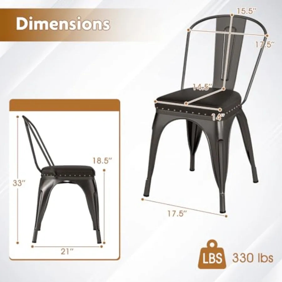 Tolix Style Metal Dining Chairs Set of 4 Stackable Cushions