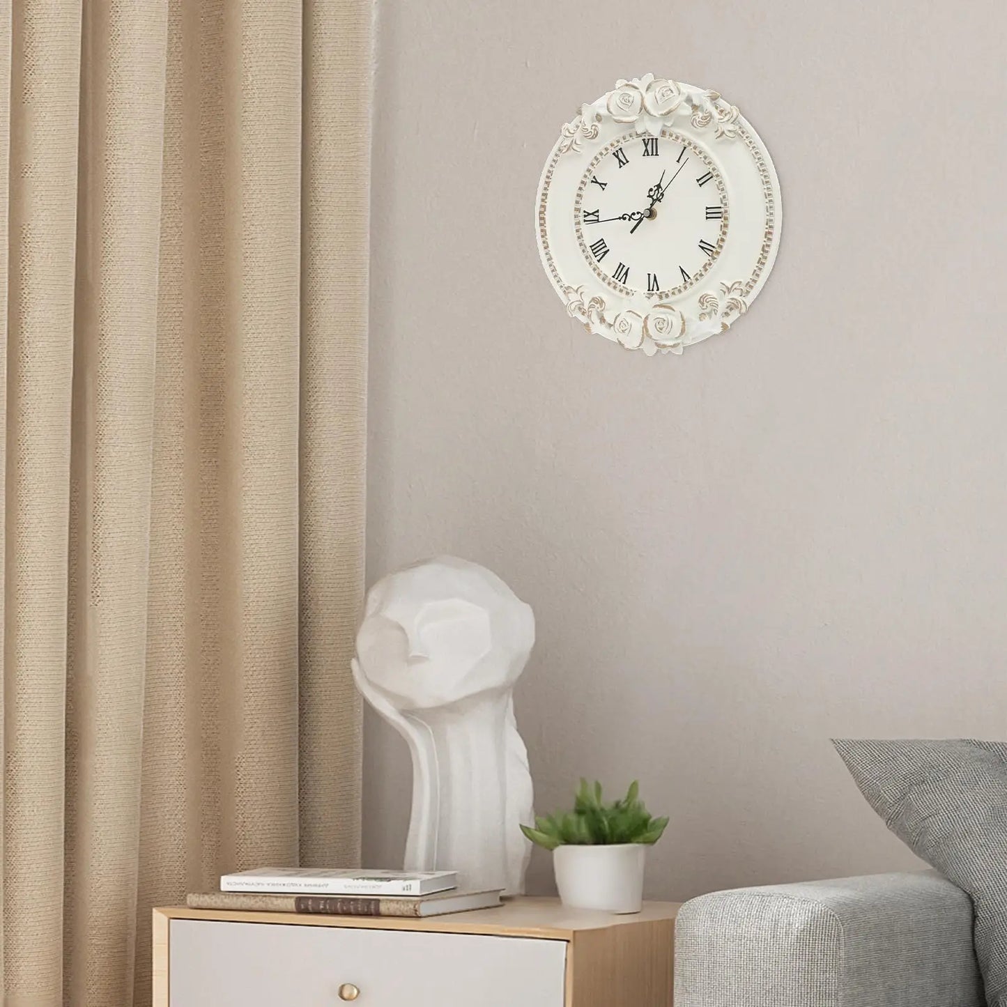 European Style Resin Wall Clock With Angel Rose Relief