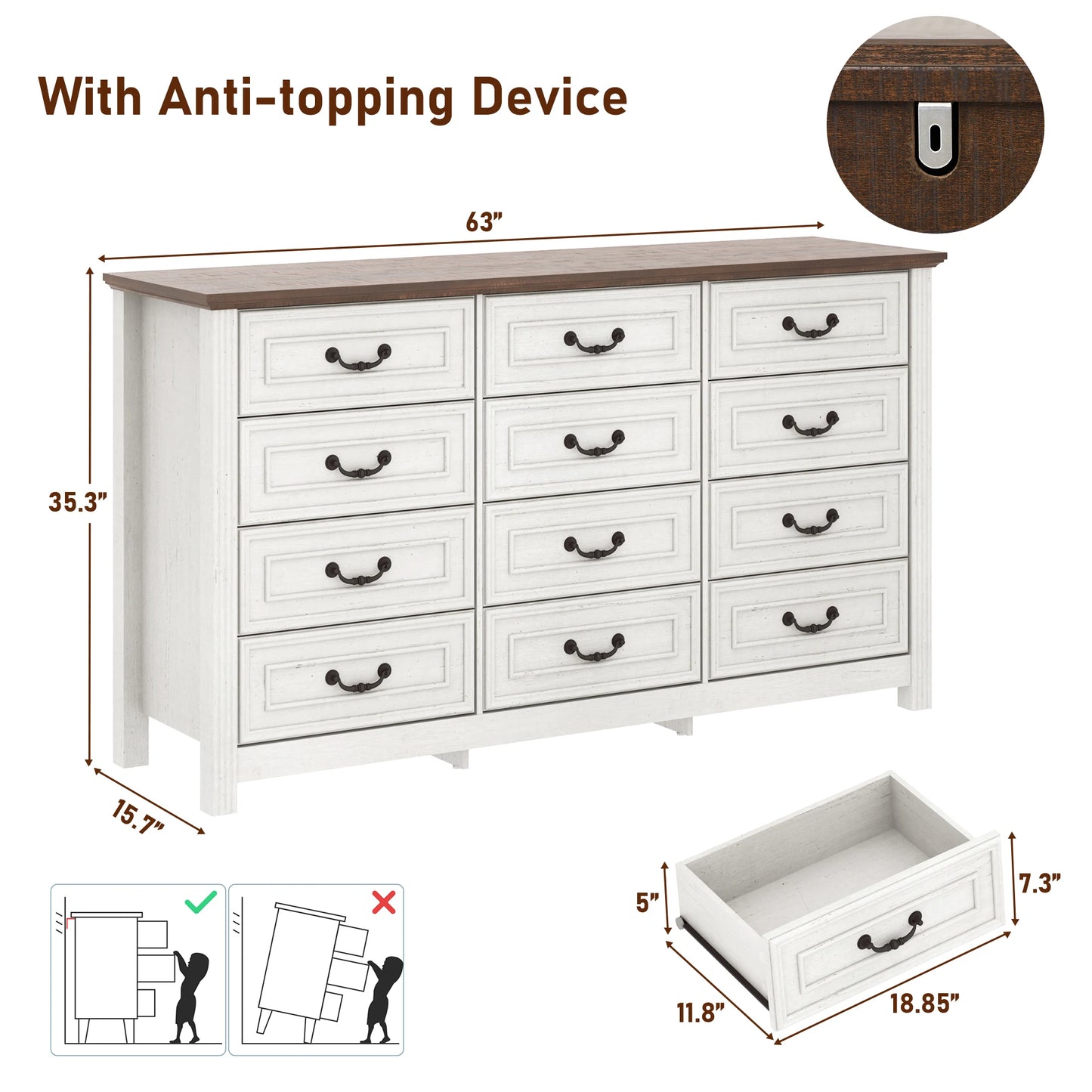QiaoShiRen 12 Drawer Dresser Modern Wood Storage Chest