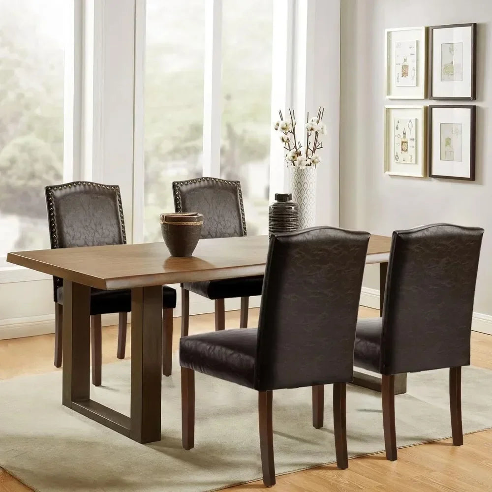 Unbrand Leather Dining Chairs Set Of 4 With Nailhead Trim