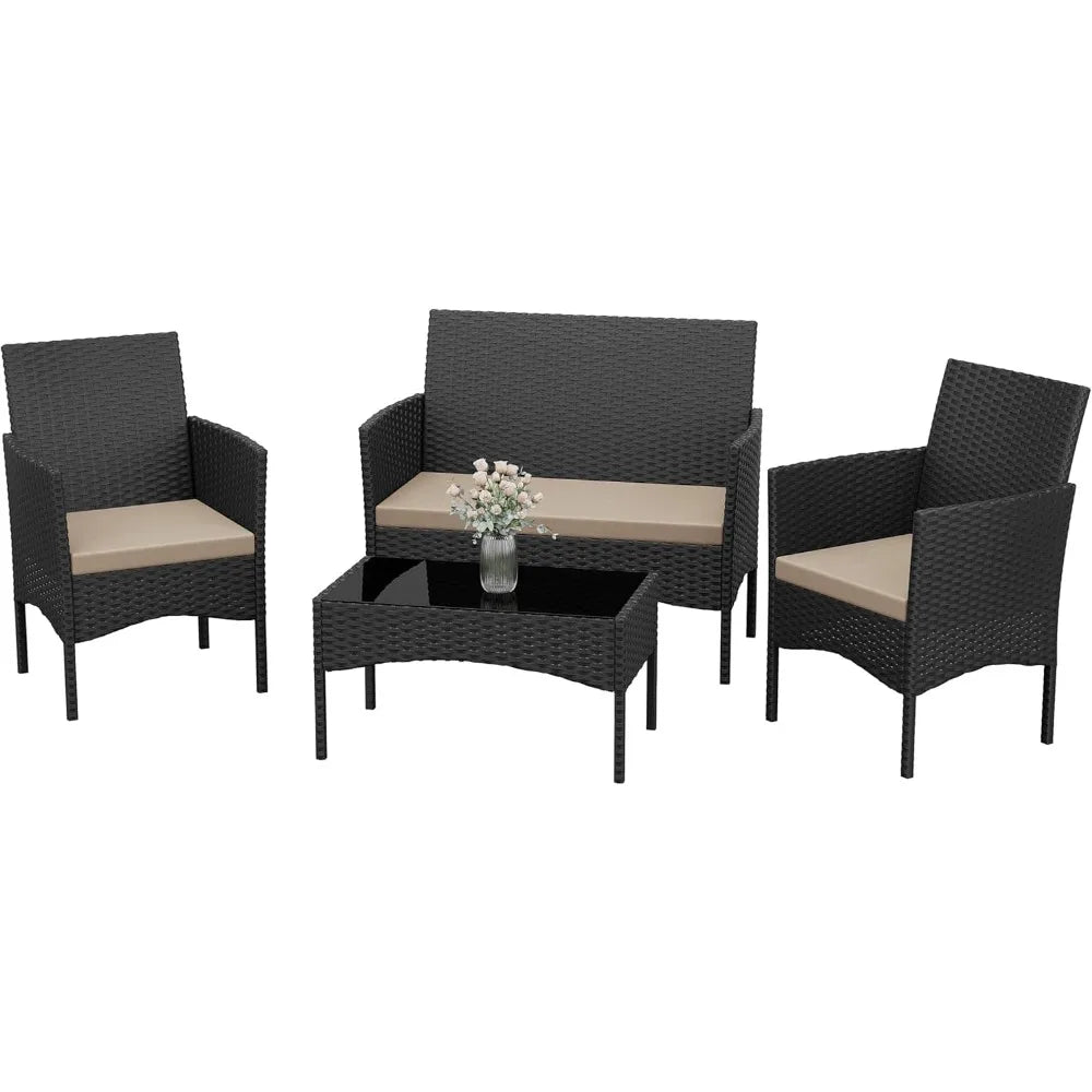 Garden Furniture Set 4 Piece Outdoor Wicker Rattan Lounge
