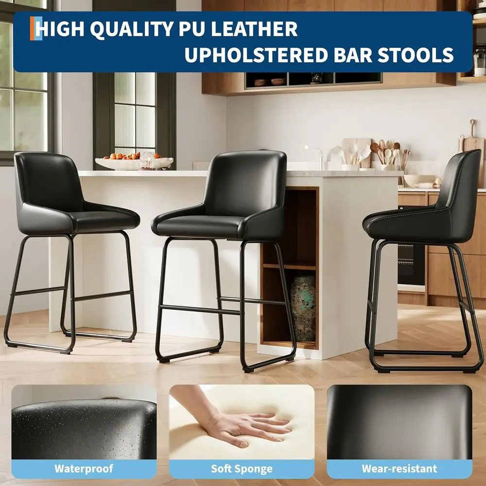 Three Piece Counter Height Bar Stools With PU Leather Backrest