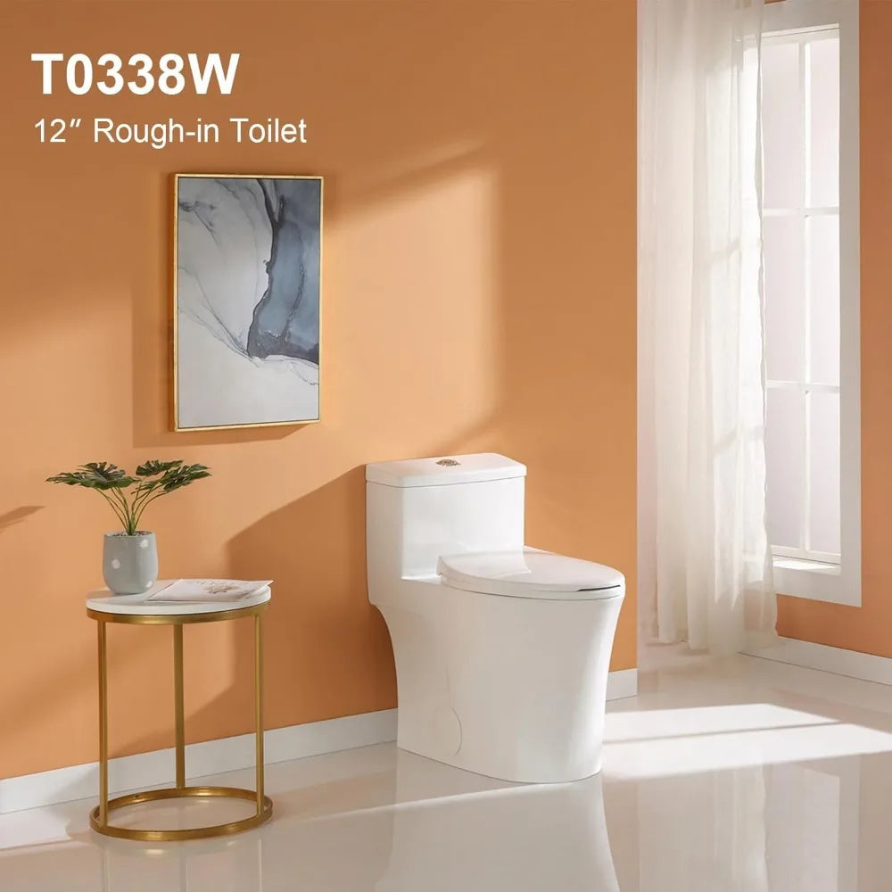 Feature T0338W Compact One Piece Toilet Elongated Dual Flush
