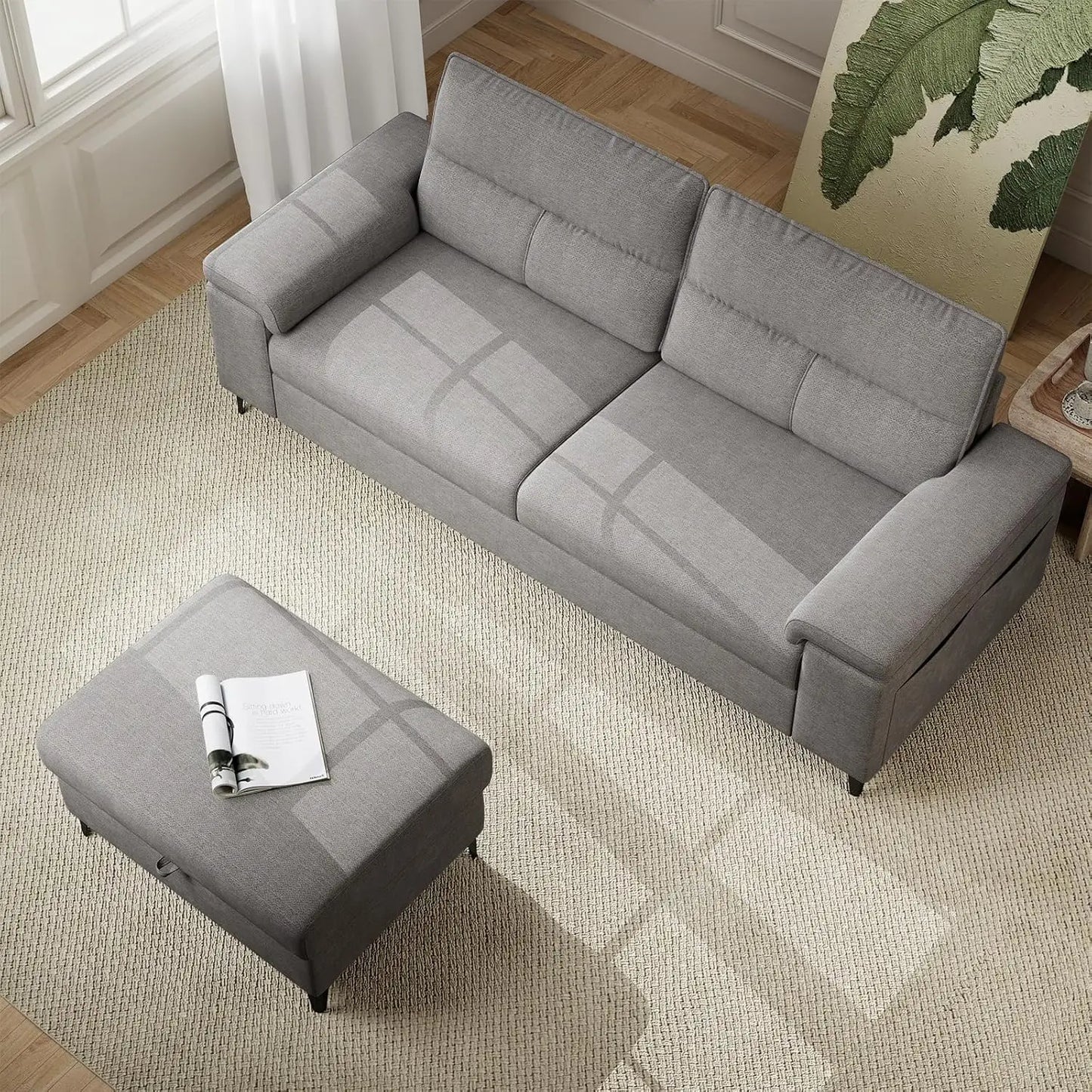 L Shaped Sectional Sofa With Storage Ottoman And Deep Cushions