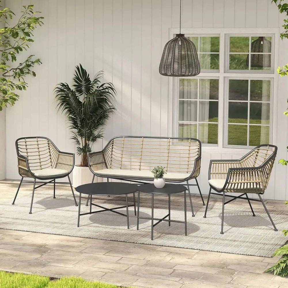 General Outdoor Wicker 5 Piece Patio Conversation Set