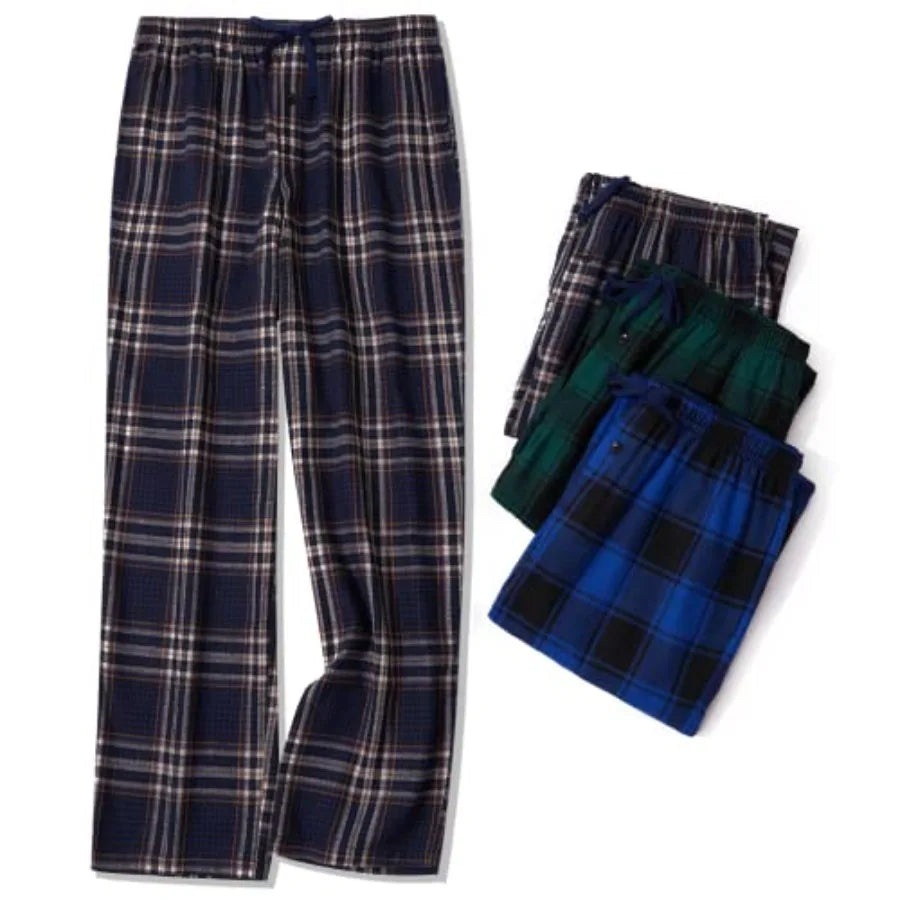 Mens Pajama Pants Set 3 Pack With Pockets Button Fly