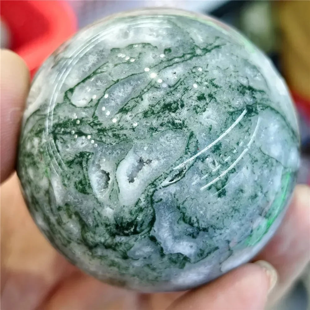 CrystalHola Moss Agate Ball Reiki Crystal Sphere for Home Office