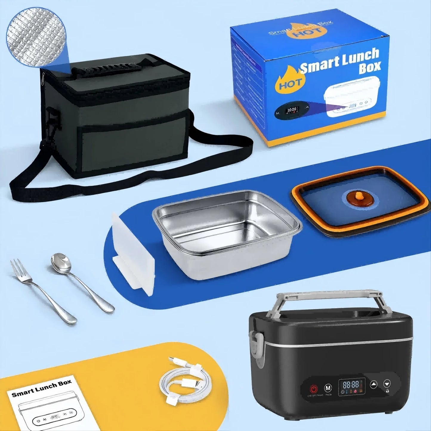 Wireless Lunch Box Heater 12000mAh With Five Sided Heating And Auto Temp Control