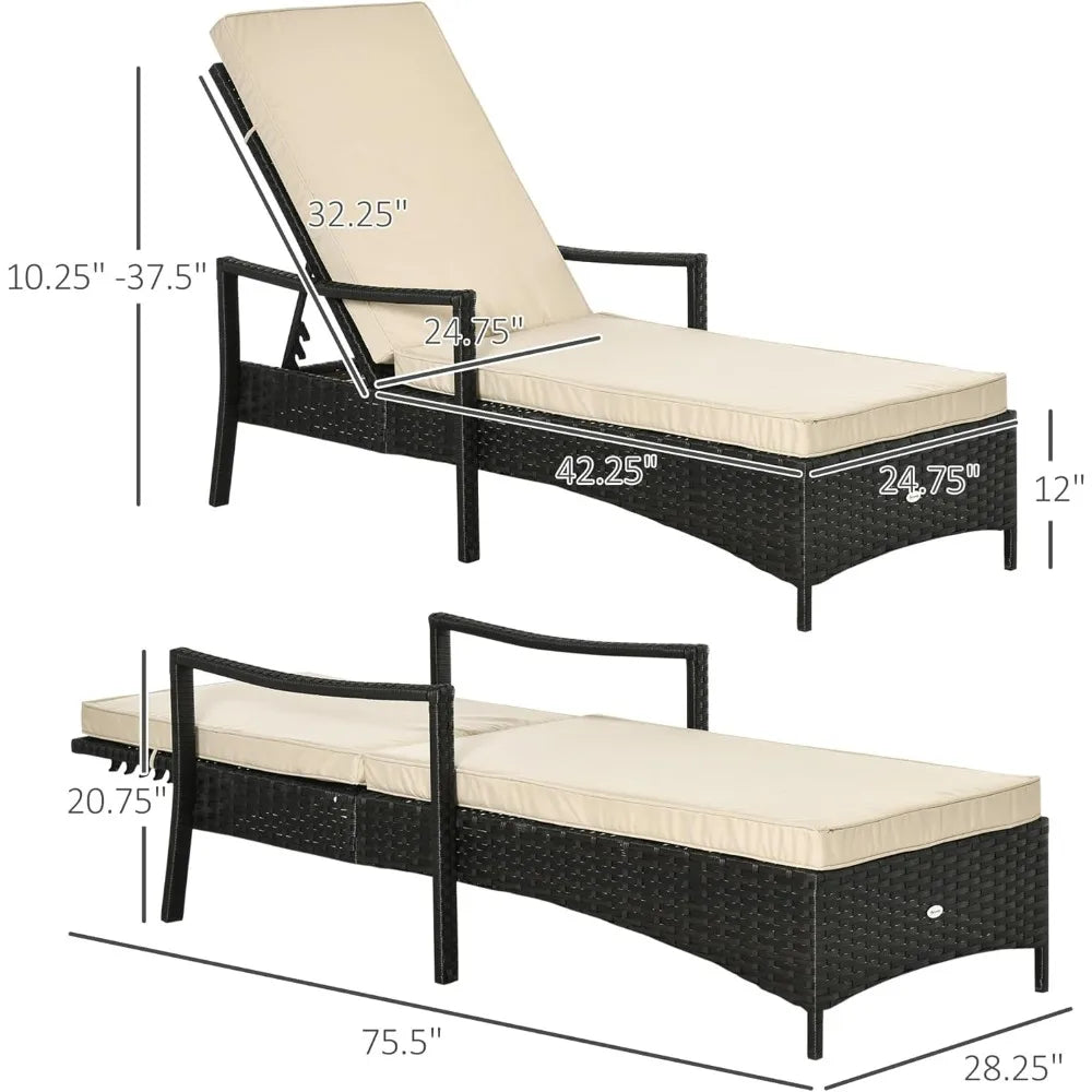 Huanzhuang Wicker Chaise Lounge Chair 4 Position Backrest