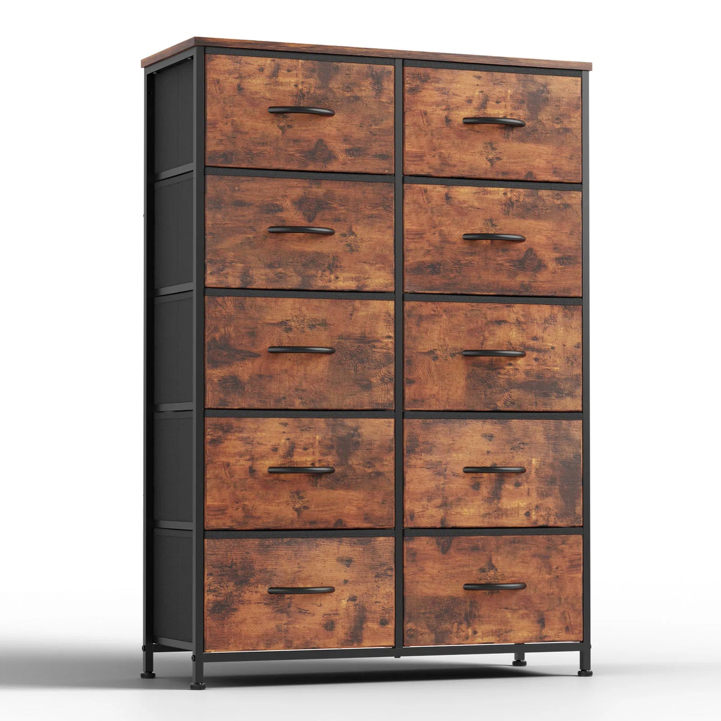 JHK Bedside Table With 10 Fabric Drawers Steel Frame Nightstand