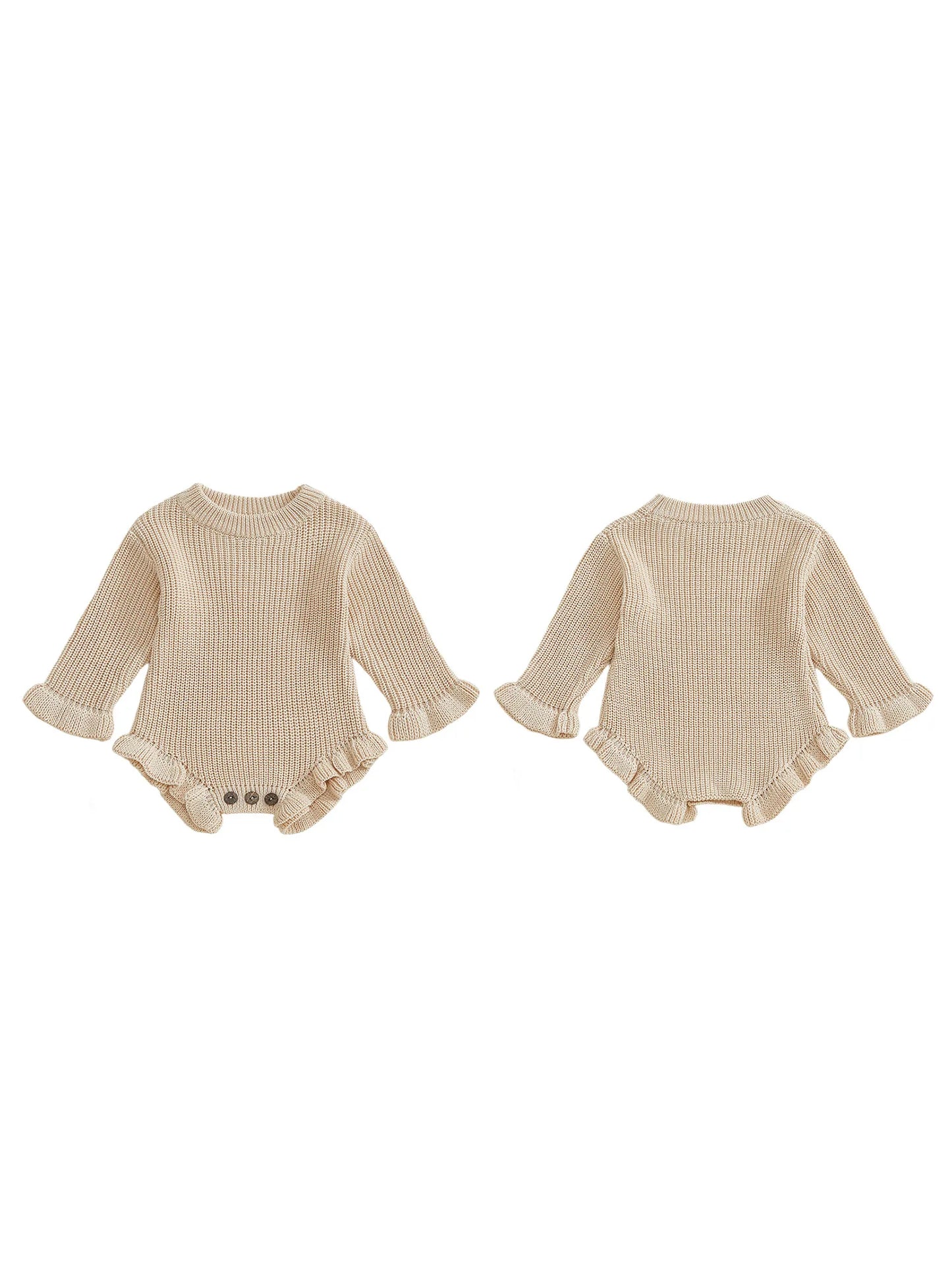 Infant Autumn Knit Bodysuit With Ruffled Sleeves