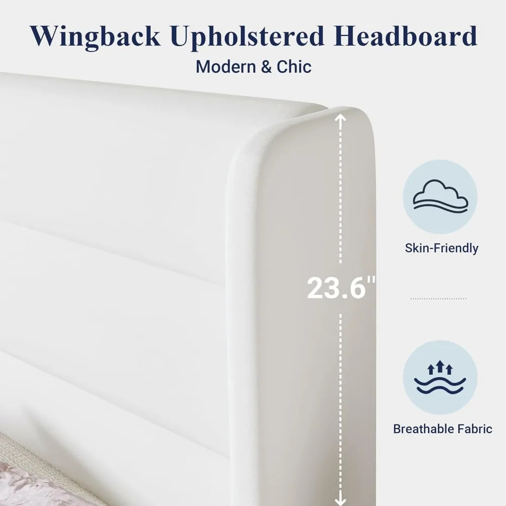 Queen Velvet Wingback Bed Frame With Under Bed Storage