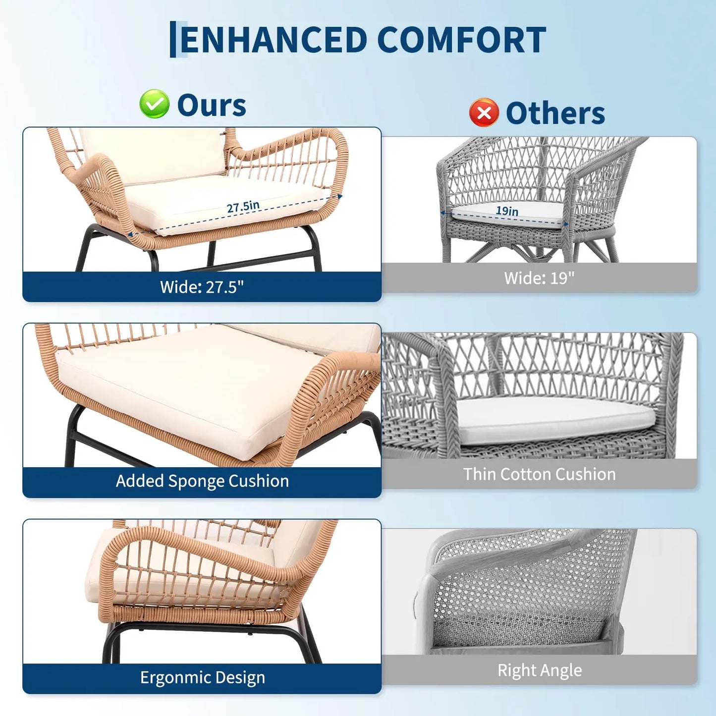 HobbyLane Boho 3-Piece Outdoor Patio Rattan Set With Glass Table