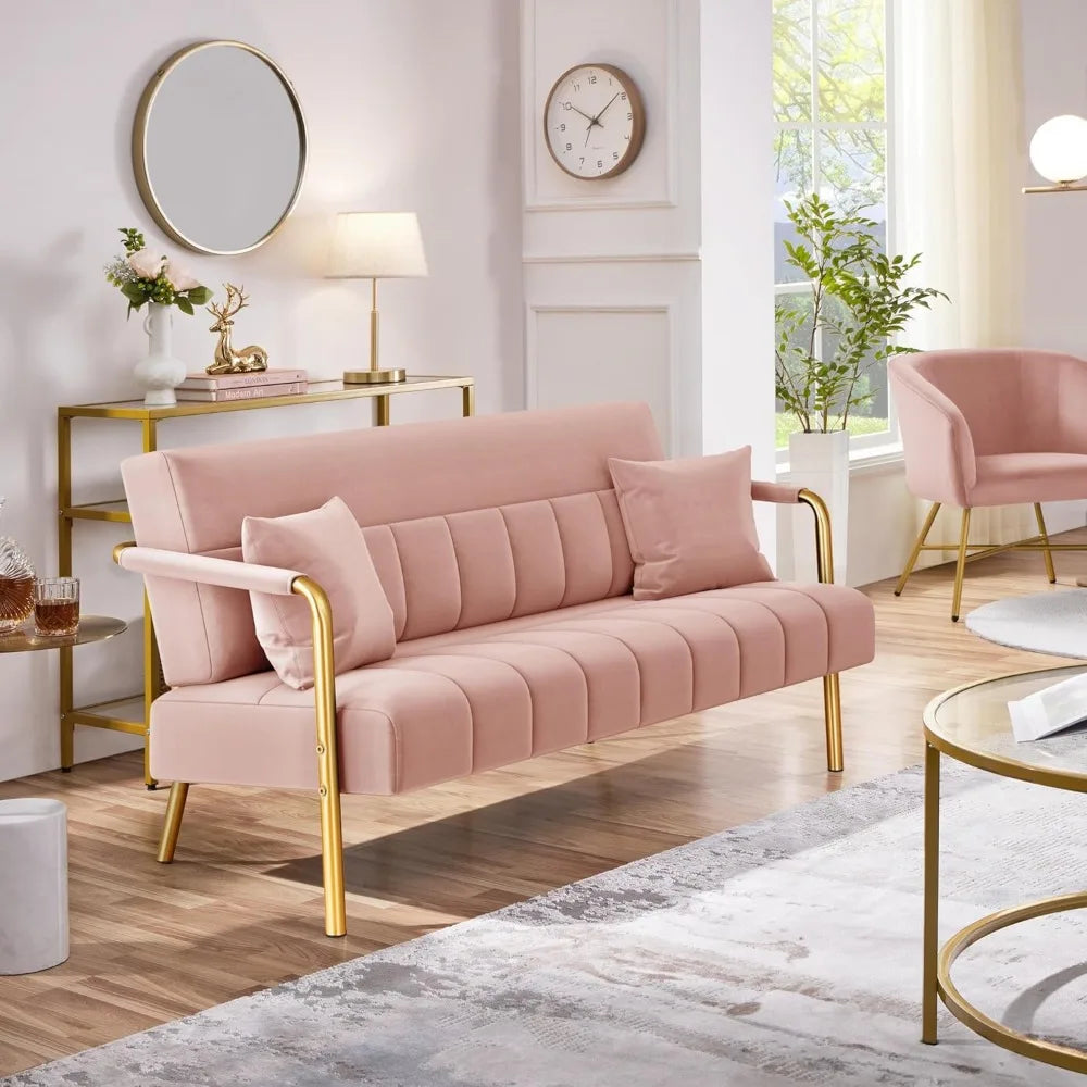 DAFIFY Modern Velvet Sofa With Gold Tone Metal Arms