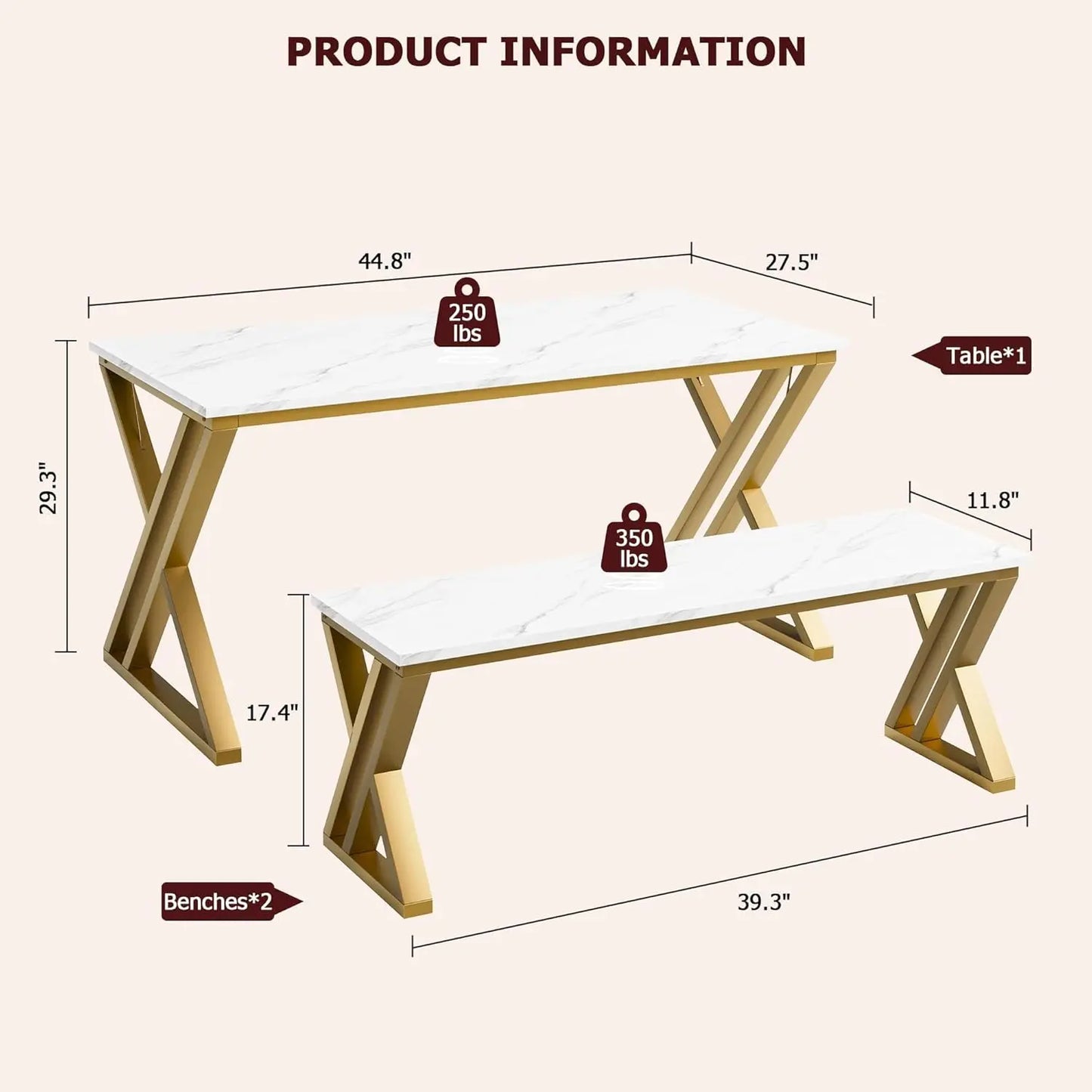 HobbyLane Kitchen Table Set For 4 With Benches SpaceSaving Dinette