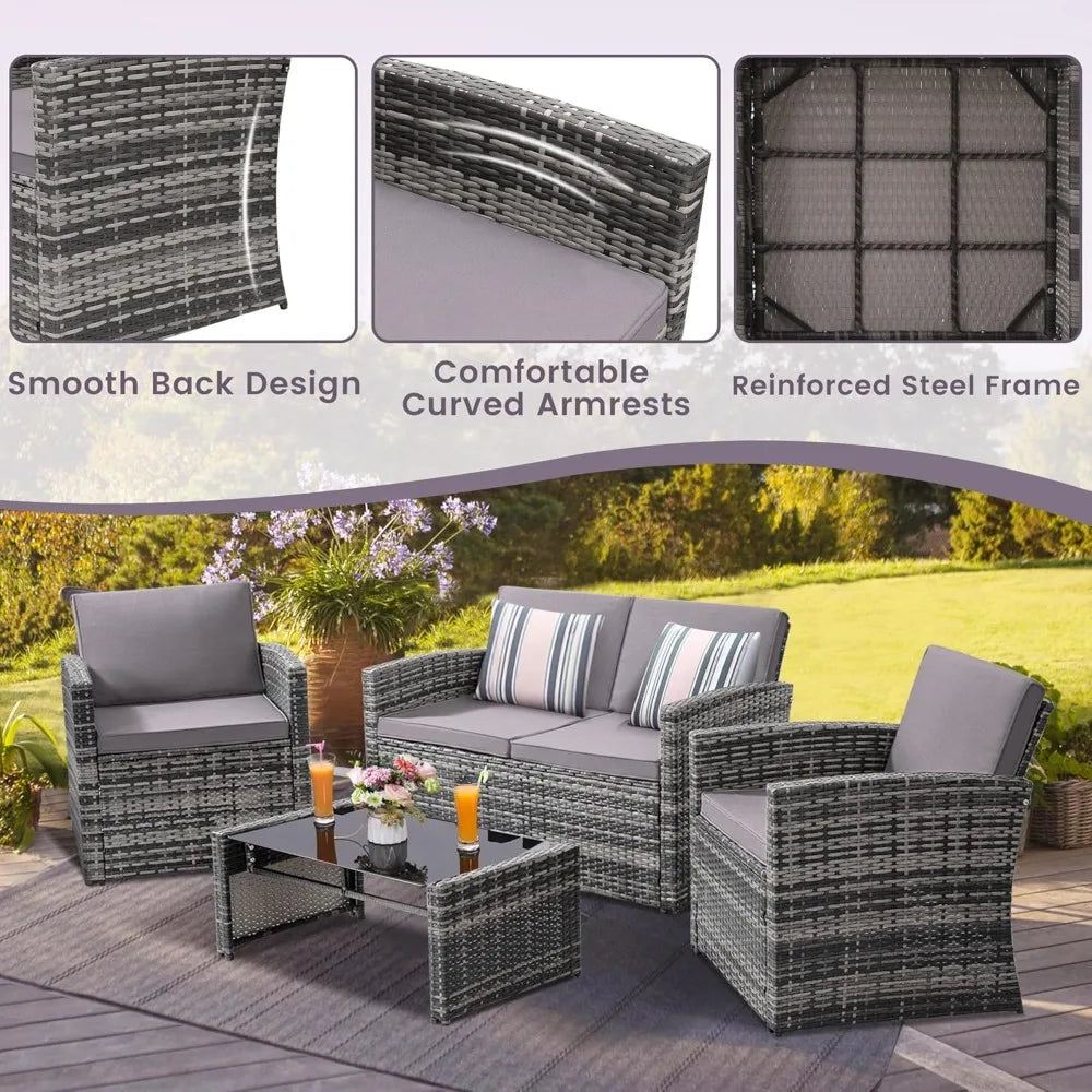 Courtyard Outdoor Rattan Conversation Sofa Set