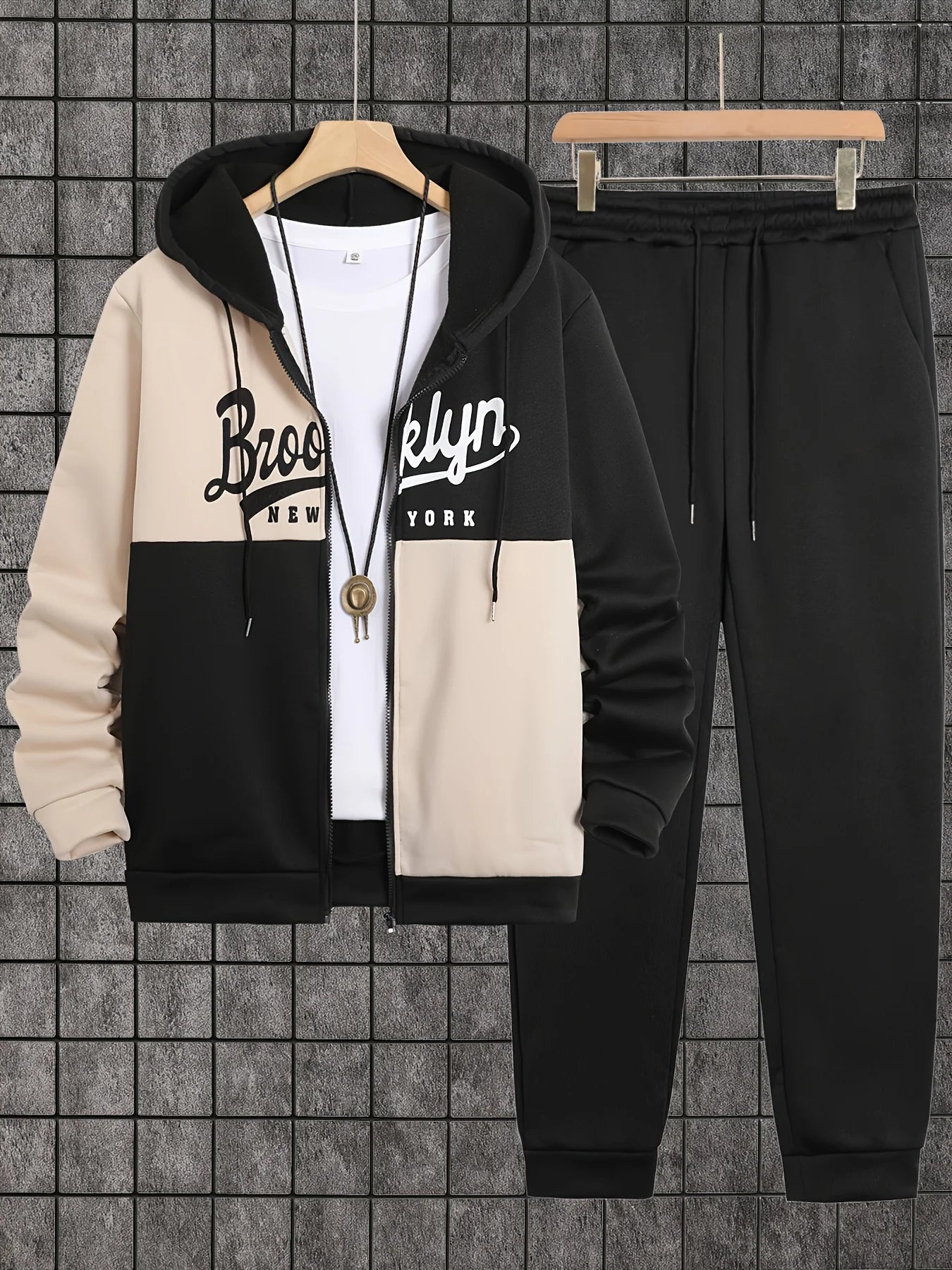 Men's Printed Zip-Up Hoodie and Sweatpants Set for Autumn Winter