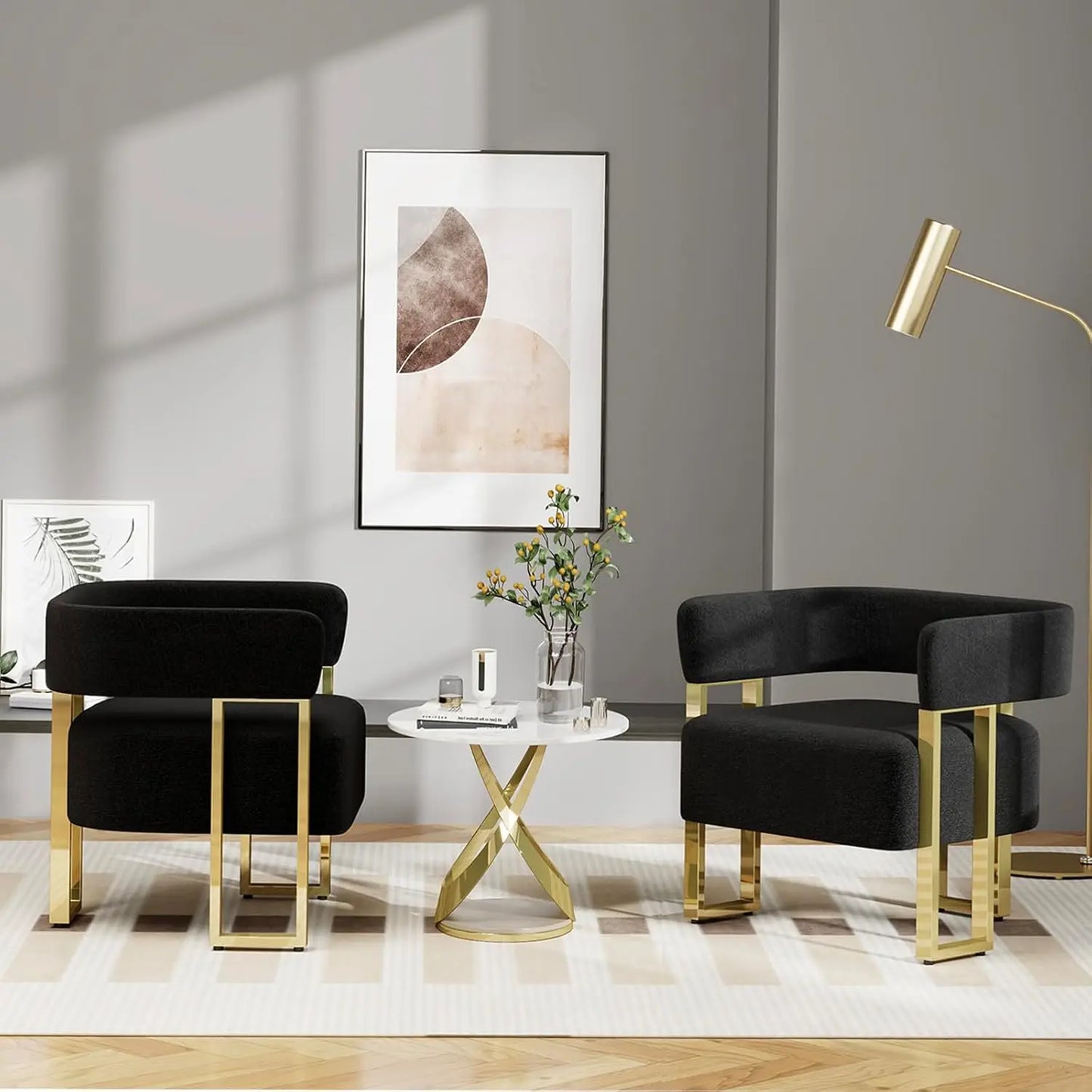 Modern Boucle Accent Chair Set Of 2 For Living Room And Bedroom