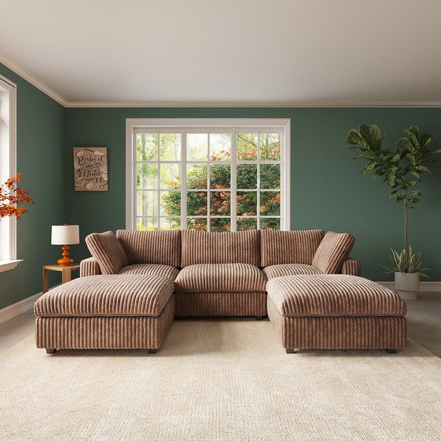 Sdorens Plush Fabric Sectional Sofa U Shaped Couch Set