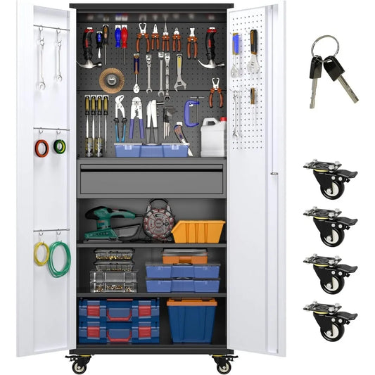 High-concerned Metal Garage Storage Cabinet On Wheels With 1 Drawer