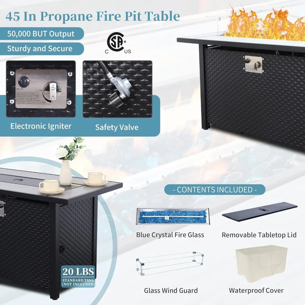 Outdoor Propane Fire Pit Rectangular Gas Table 50,000 BTU