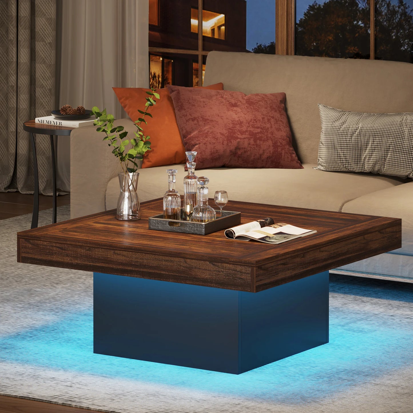 Tribesigns Square LED Coffee Table Engineered Wood Living Room