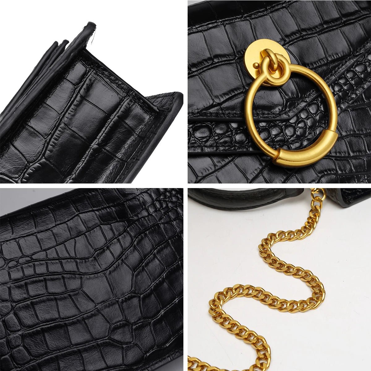 NONECN Chain Crossbody Bag for Women Genuine Leather Shoulder Bag