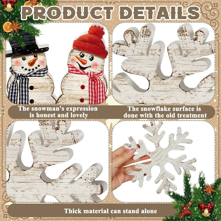 Winter Christmas Wooden Snowflake Decor Set Snowflake Wood Blocks