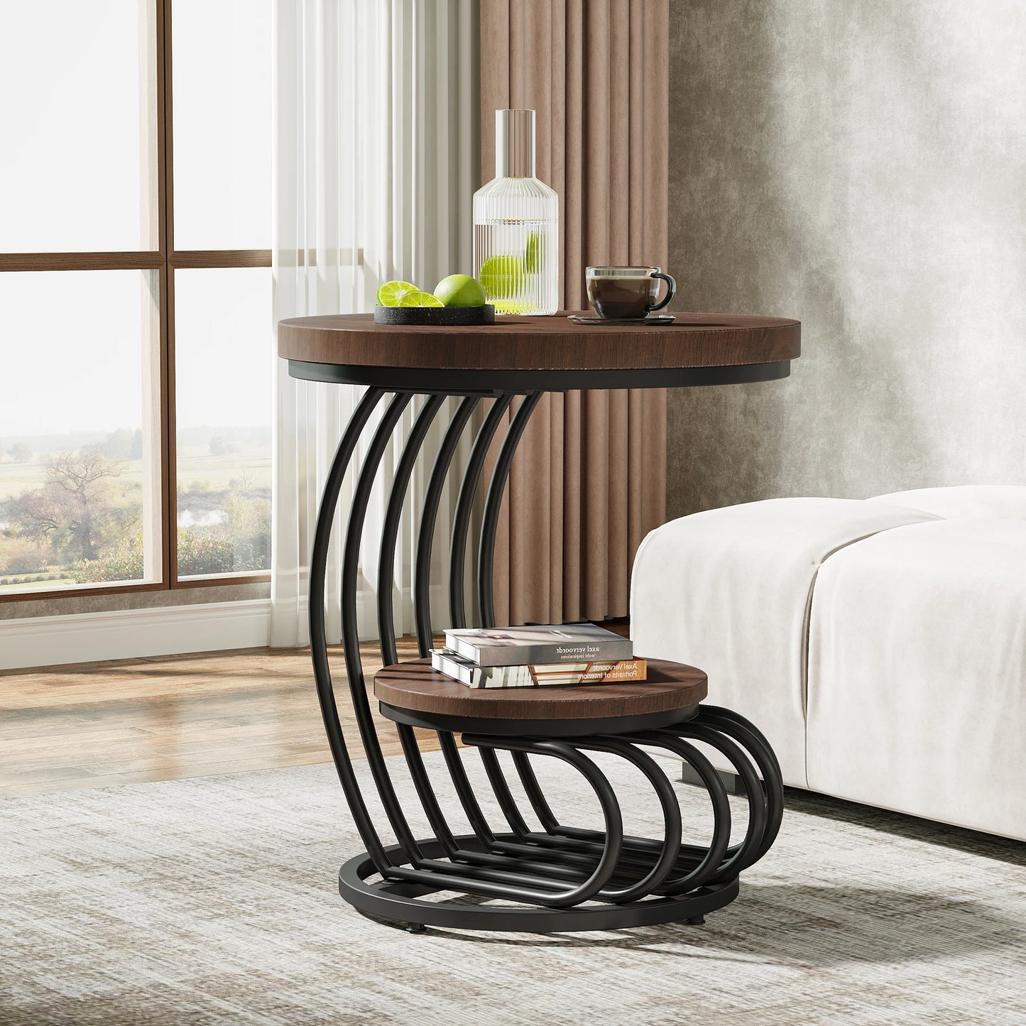 Tribesigns Gold Round End Table With Two Tiers Faux Marble