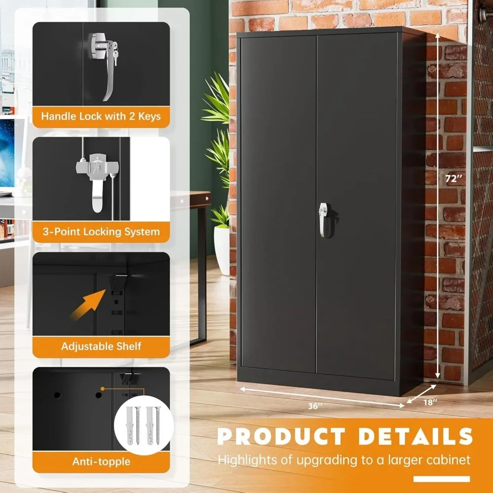 Steel Locking Garage Storage Cabinet With 4 Adjustable Shelves Two Doors