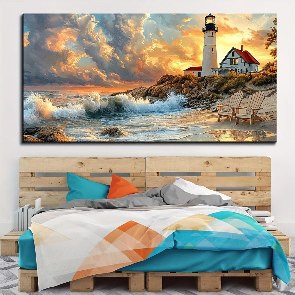 Hign-concerned Portland Lighthouse Canvas Wall Mural Sunset Marine Artwork