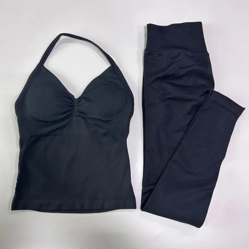 Seamless Gym Set Women Tank Top High Waist Leggings Workout
