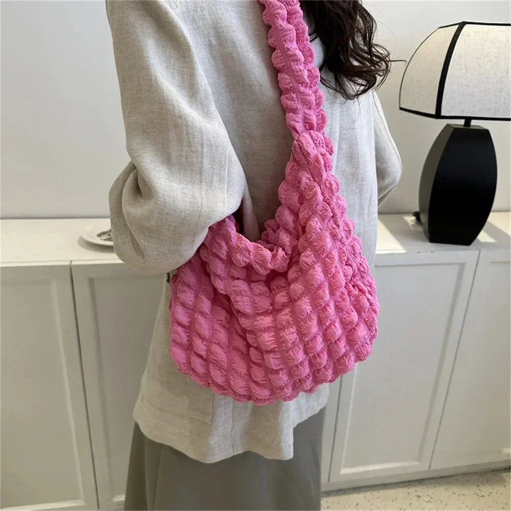 NONECN Embroidered Plaid Quilted Tote Shoulder Bag For Women